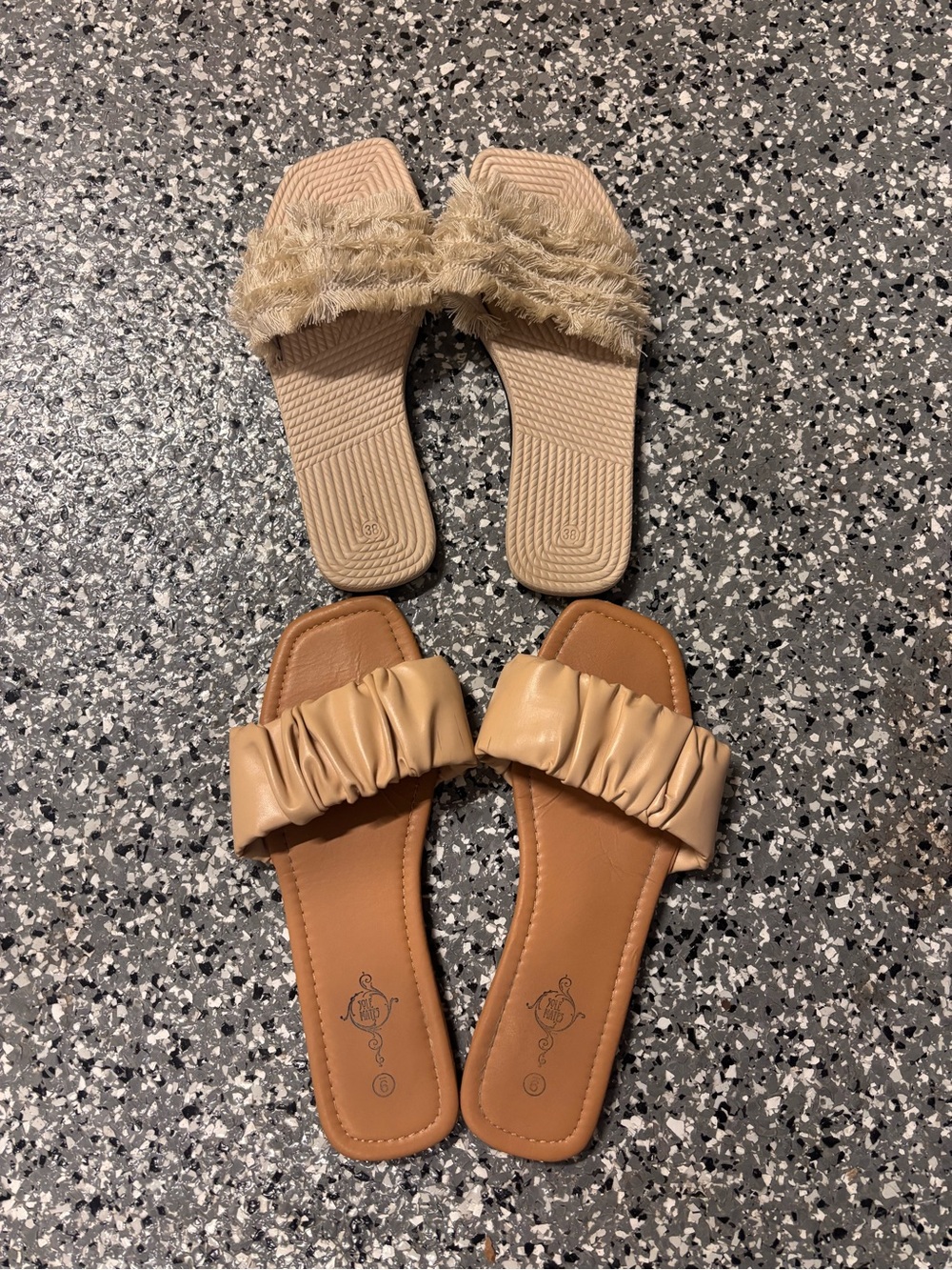 Women's 2 pairs of Beige Slide Sandals - Neutral Perfect for Vacation 2 Pairs US